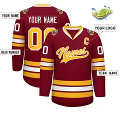 Crimson Gold-White Classic Style Hockey Jersey 2