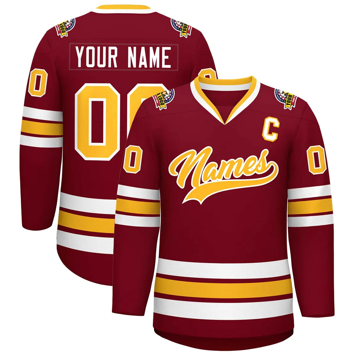 Crimson Gold-White Classic Style Hockey Jersey
