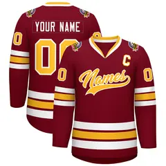 Crimson Gold-White Classic Style Hockey Jersey 1