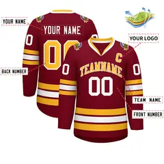 Crimson Gold-White Classic Style Hockey Jersey 2