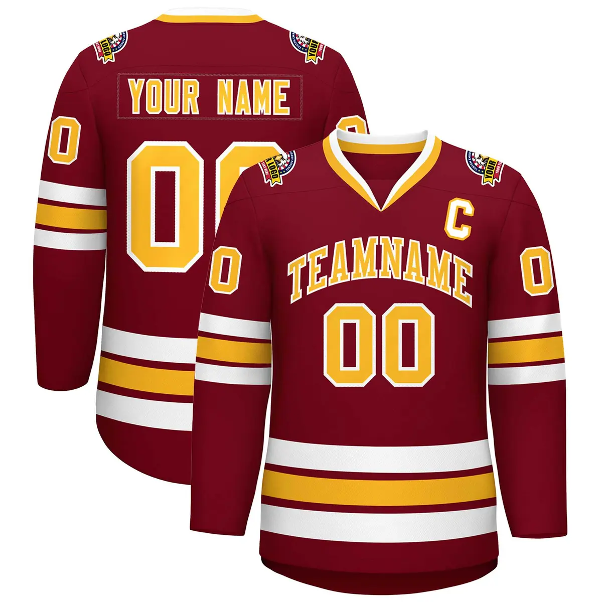 Crimson Gold-White Classic Style Hockey Jersey