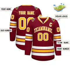 Crimson Gold-White Classic Style Hockey Jersey 2