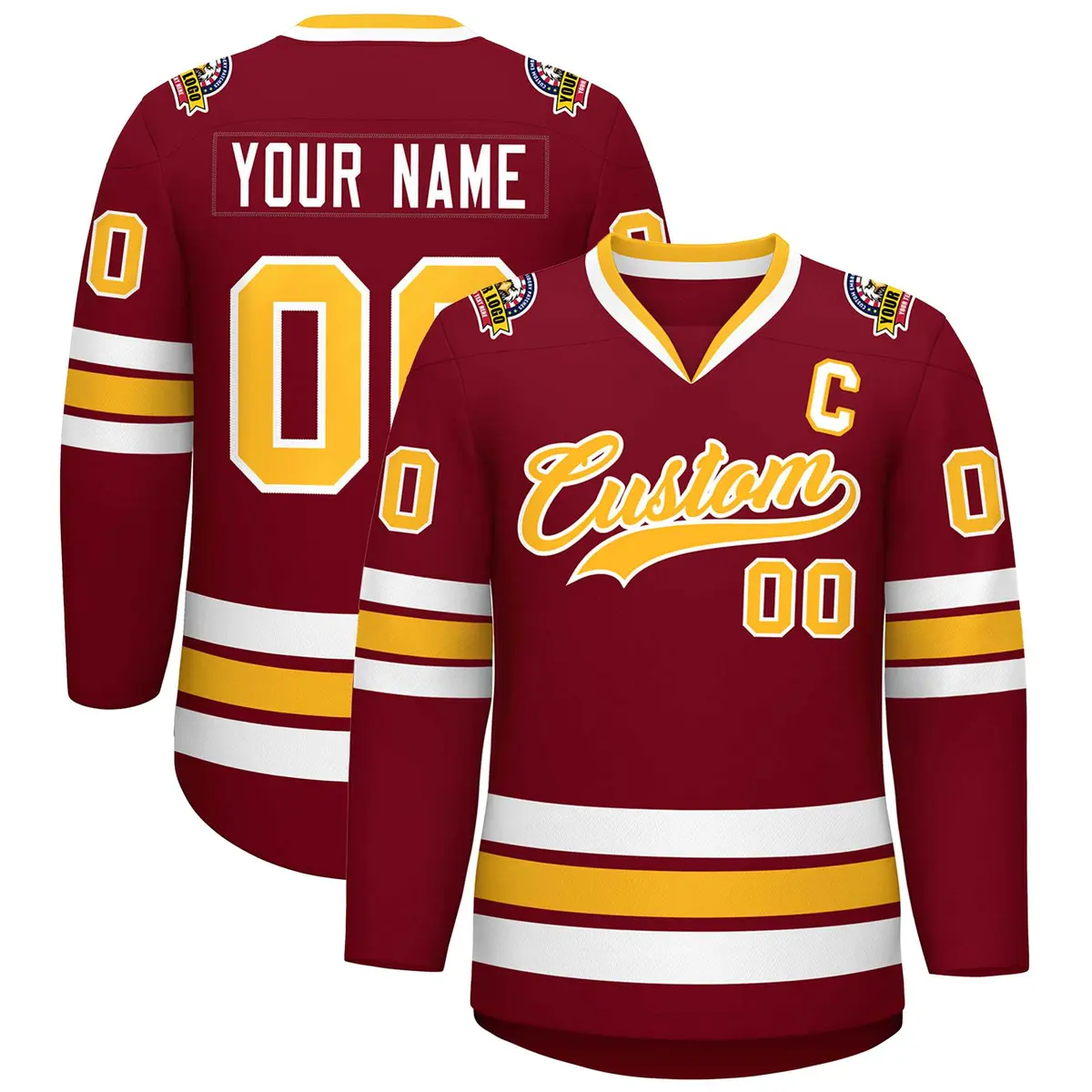 Crimson Gold-White Classic Style Hockey Jersey