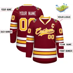 Crimson Gold-White Classic Style Hockey Jersey 2