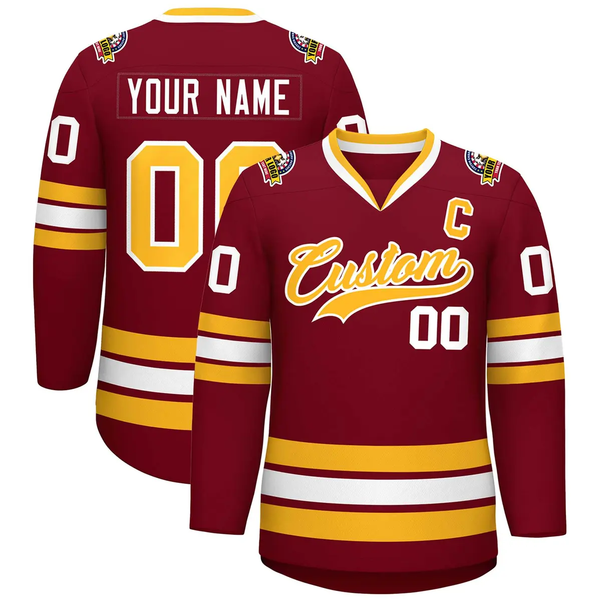 Crimson Gold-White Classic Style Hockey Jersey
