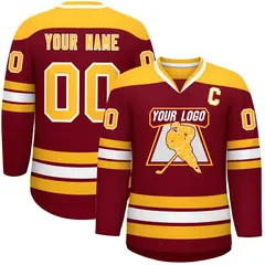 Crimson Gold-White Classic V-Neck Hockey Jersey