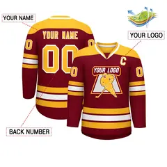 Crimson Gold-White Classic V-Neck Hockey Jersey 2