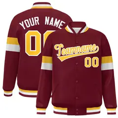 Crimson Gold-White Color Block Varsity Baseball Jacket 1