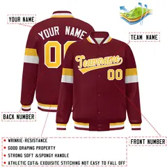 Crimson Gold-White Color Block Varsity Baseball Jacket 2
