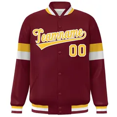 Crimson Gold-White Color Block Varsity Baseball Jacket 3