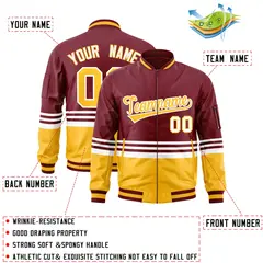 Crimson Gold-White Color Block Varsity Full-Zip Letterman Bomber Jacket 2