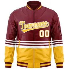 Crimson Gold-White Color Block Varsity Full-Zip Letterman Bomber Jacket 3