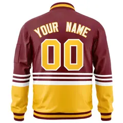 Crimson Gold-White Color Block Varsity Full-Zip Letterman Bomber Jacket 4