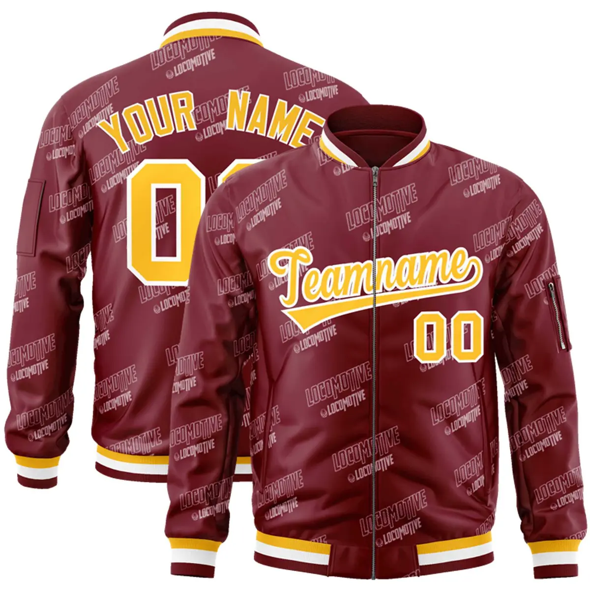 Crimson Gold-White Full-Zip Varsity Letter Bomber Jacket