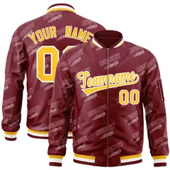 Crimson Gold-White Full-Zip Varsity Letter Bomber Jacket