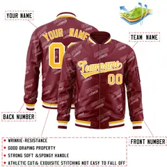Crimson Gold-White Full-Zip Varsity Letter Bomber Jacket 2