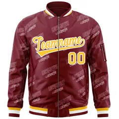 Crimson Gold-White Full-Zip Varsity Letter Bomber Jacket 3