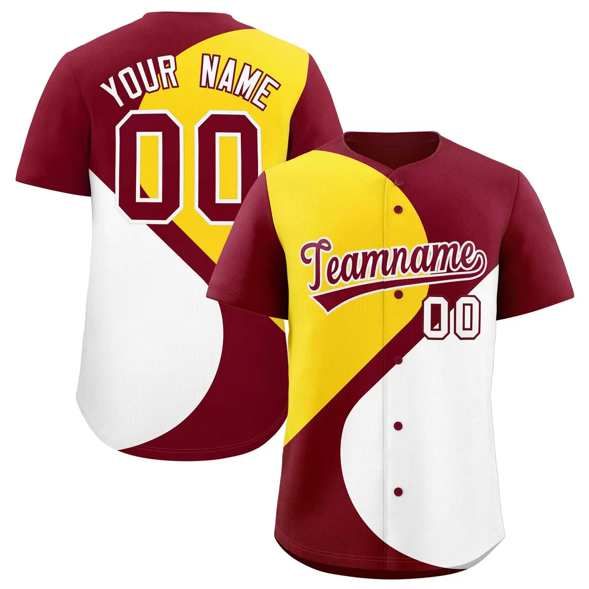 Crimson Gold-White Half Heart Color Block Baseball Jersey