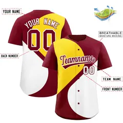 Crimson Gold-White Half Heart Color Block Baseball Jersey 2