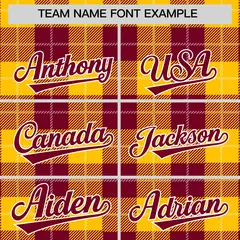 Crimson Gold-White Plaid Varsity Full-Snap Letterman Baseball Jacket 3
