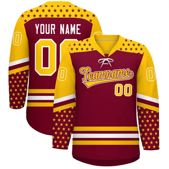 Crimson Gold White Star Series Lace-Up Neck Hockey Jersey