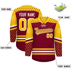 Crimson Gold White Star Series Lace-Up Neck Hockey Jersey 2