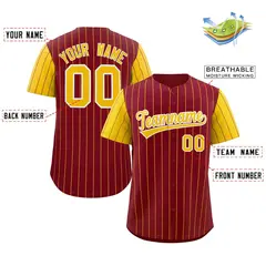 Crimson Gold-White Stripe Raglan Baseball Jersey 2