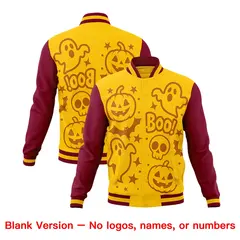 Crimson Gold Yellow Halloween Bats Pumpkins Ghost Letterman Jacket 7