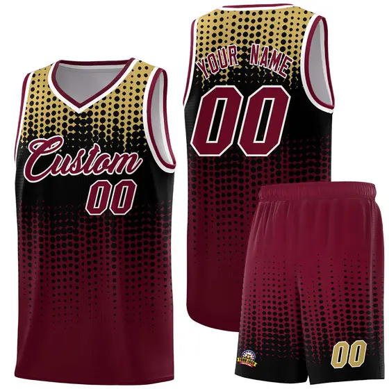 Crimson Gradient Dots Pattern Team Basketball Jersey