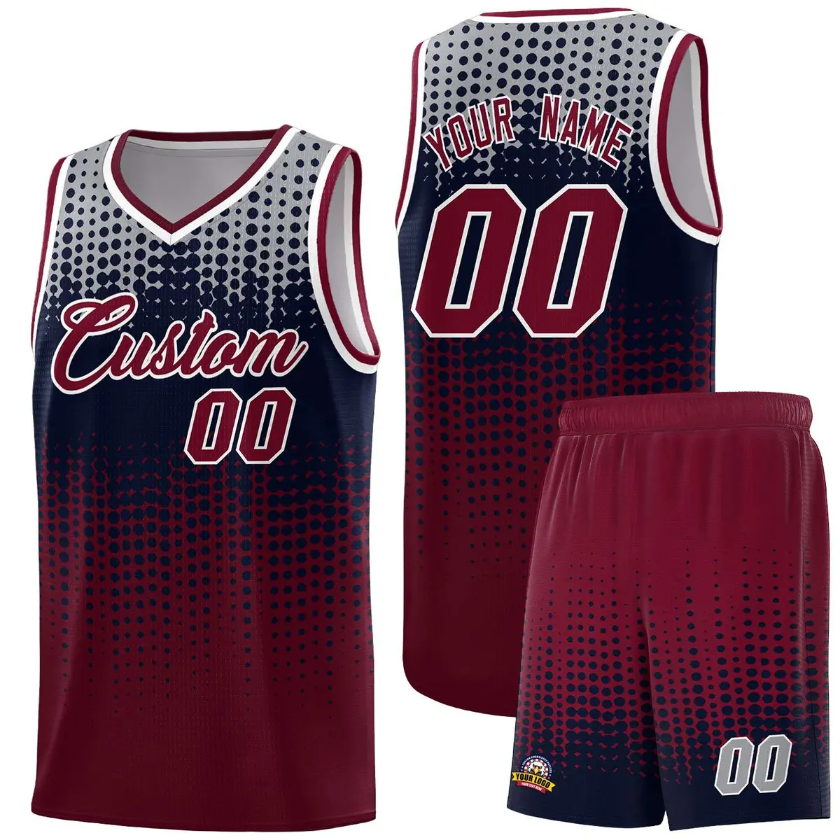 Crimson Gradient Dots Pattern Team Basketball Jersey