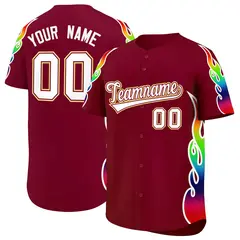 Crimson Graffiti Multicolored Flames Print Baseball Jersey