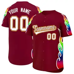 Crimson Graffiti Multicolored Flames Print Baseball Jersey 1