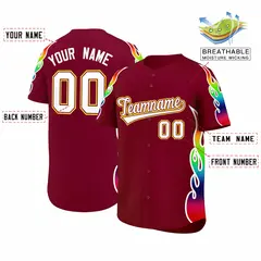 Crimson Graffiti Multicolored Flames Print Baseball Jersey 2