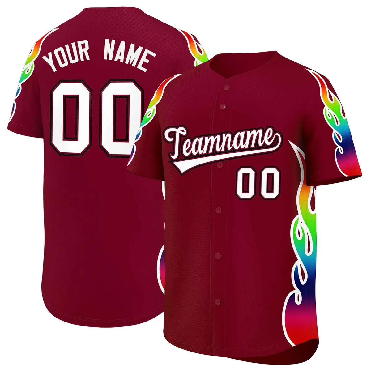 Crimson Graffiti Multicolored Flames Print Baseball Jersey