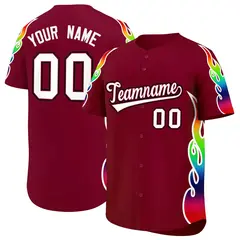 Crimson Graffiti Multicolored Flames Print Baseball Jersey 1