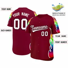 Crimson Graffiti Multicolored Flames Print Baseball Jersey 2