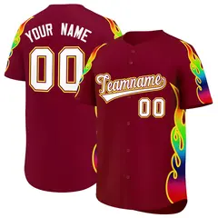Crimson Graffiti Multicolored Flames Print Baseball Jersey
