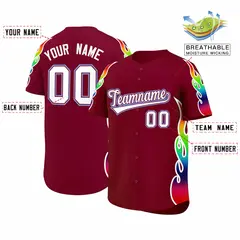 Crimson Graffiti Multicolored Flames Print Baseball Jersey 2