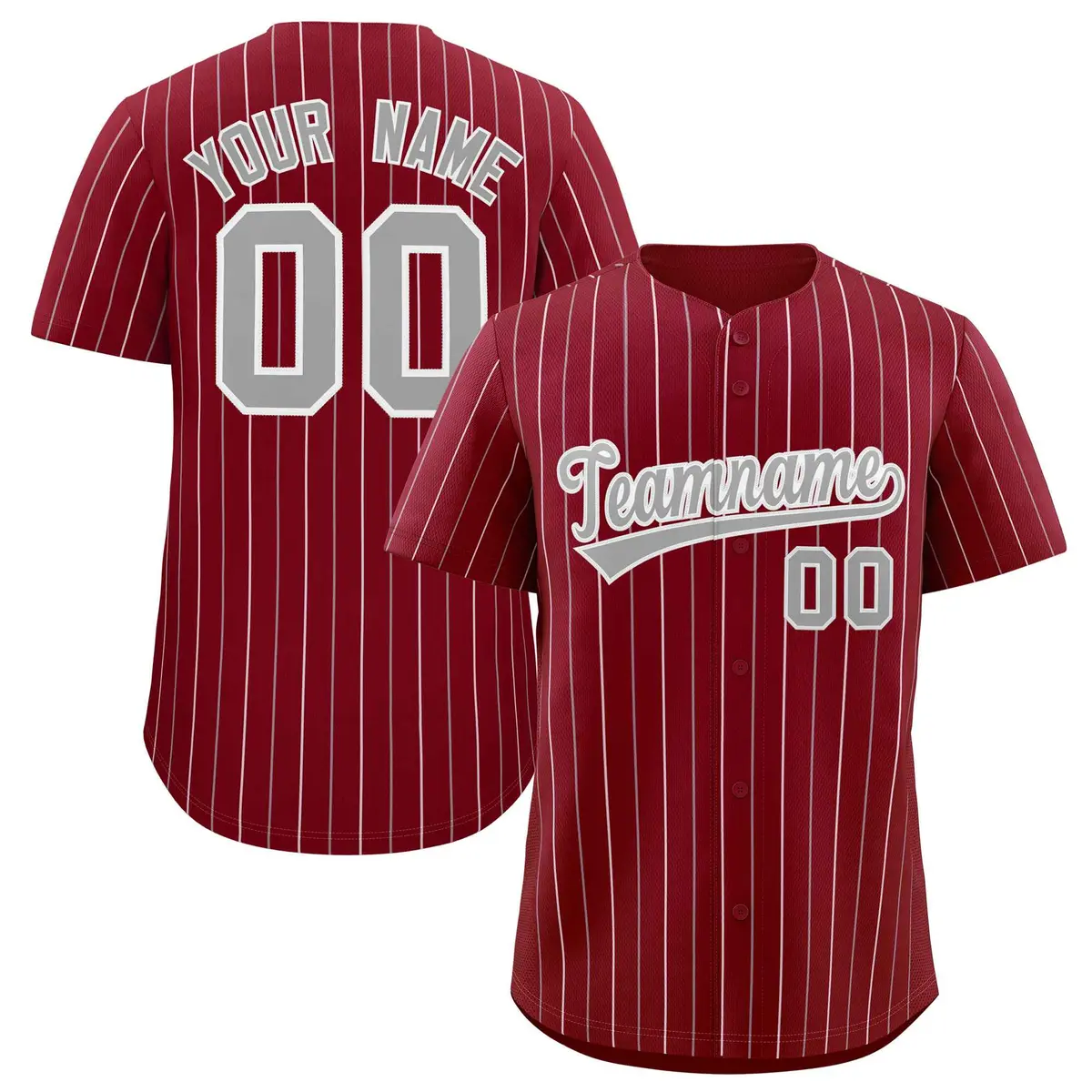 Crimson Gray and White Bi-Color Stripes Baseball Jersey
