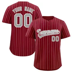 Crimson Gray and White Bi-Color Stripes Baseball Jersey 1
