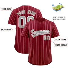 Crimson Gray and White Bi-Color Stripes Baseball Jersey 2