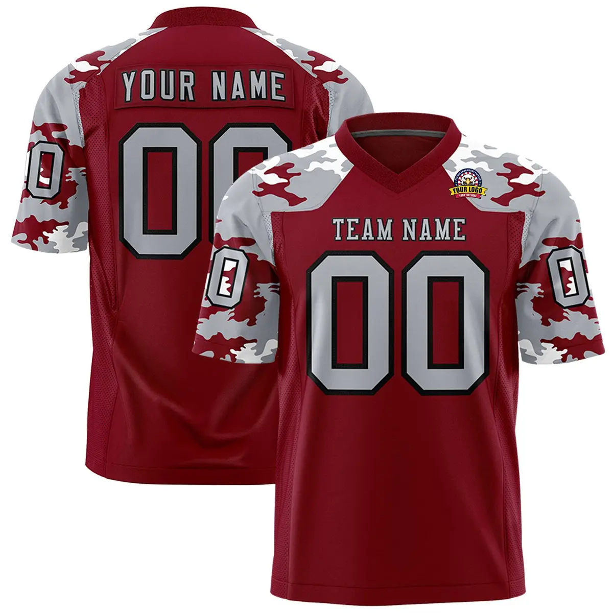 Crimson Gray-Black Camo Authentic Football Jersey