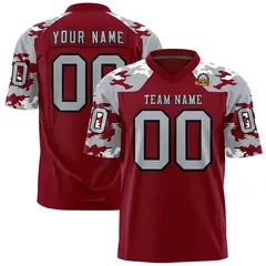 Crimson Gray-Black Camo Authentic Football Jersey 1