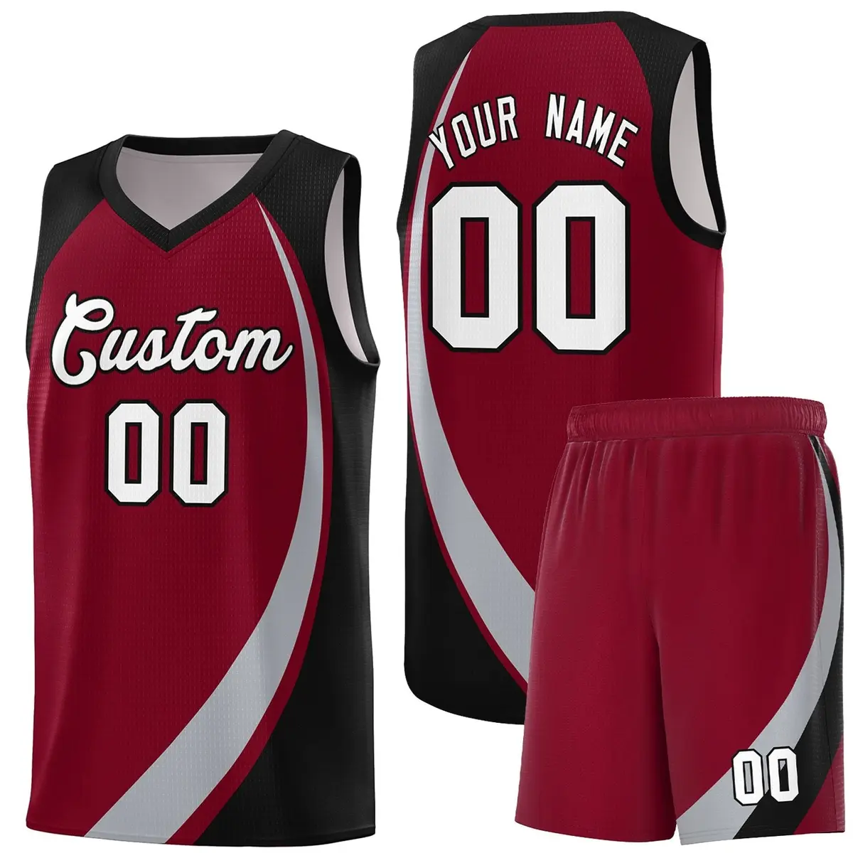 Crimson Gray-Black Color Block Basketball Jersey
