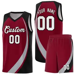 Crimson Gray-Black Color Block Basketball Jersey