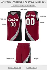Crimson Gray-Black Color Block Basketball Jersey 2