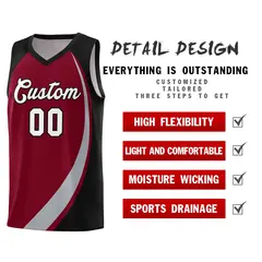 Crimson Gray-Black Color Block Basketball Jersey 4