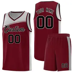 Crimson Gray-Black Color Block Basketball Jersey 1