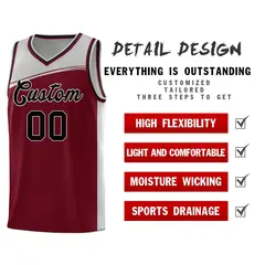 Crimson Gray-Black Color Block Basketball Jersey 4