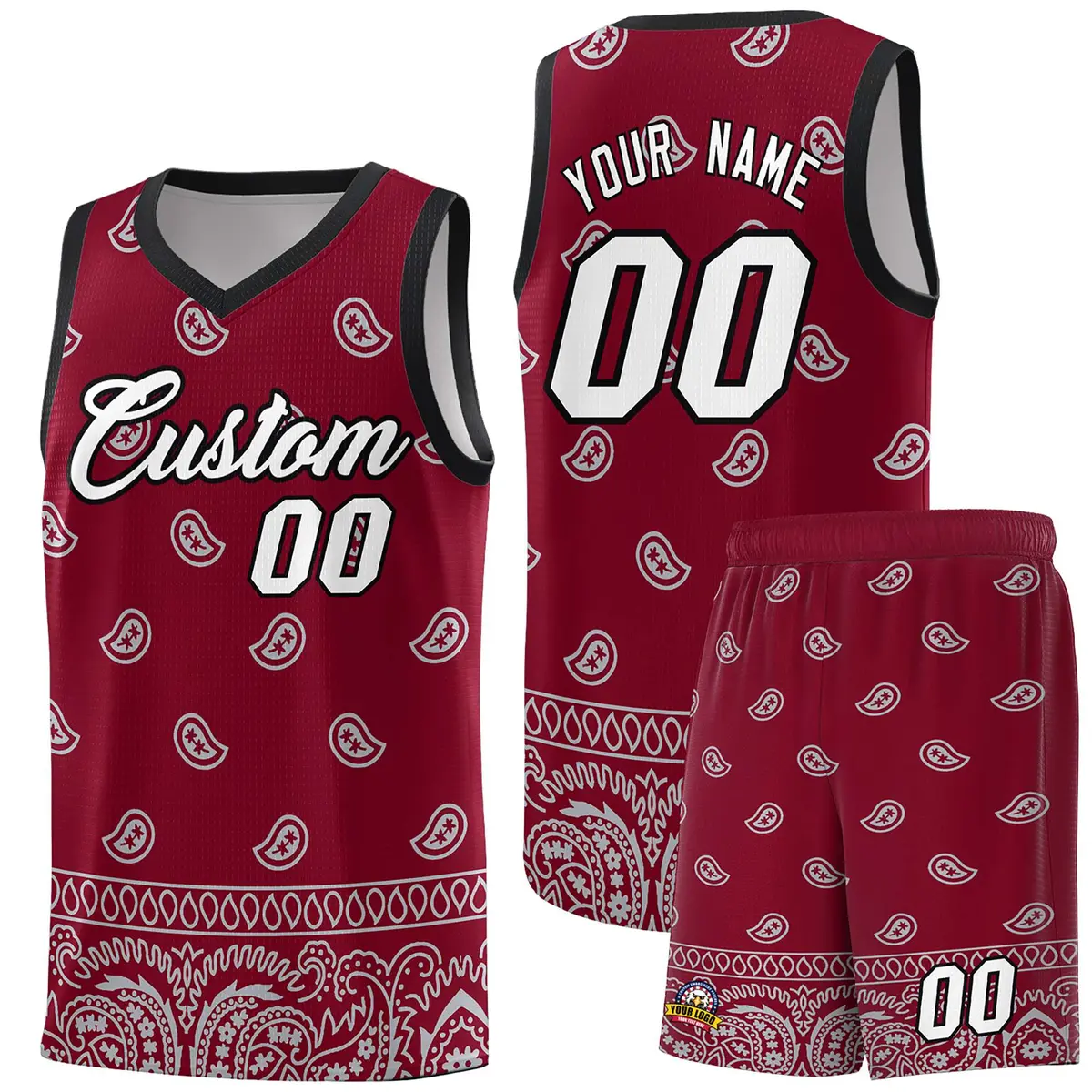 Crimson Gray Cashew Pattern Basketball Jersey